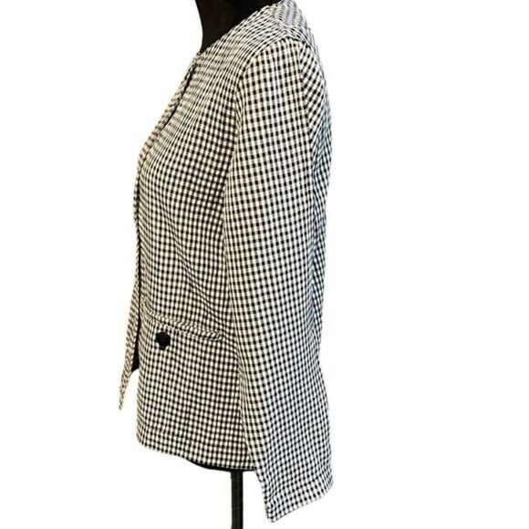 Norm Thompson Womens Blazer Black White Check Button Up Long Sleeve Sz XS - Picture 4 of 16